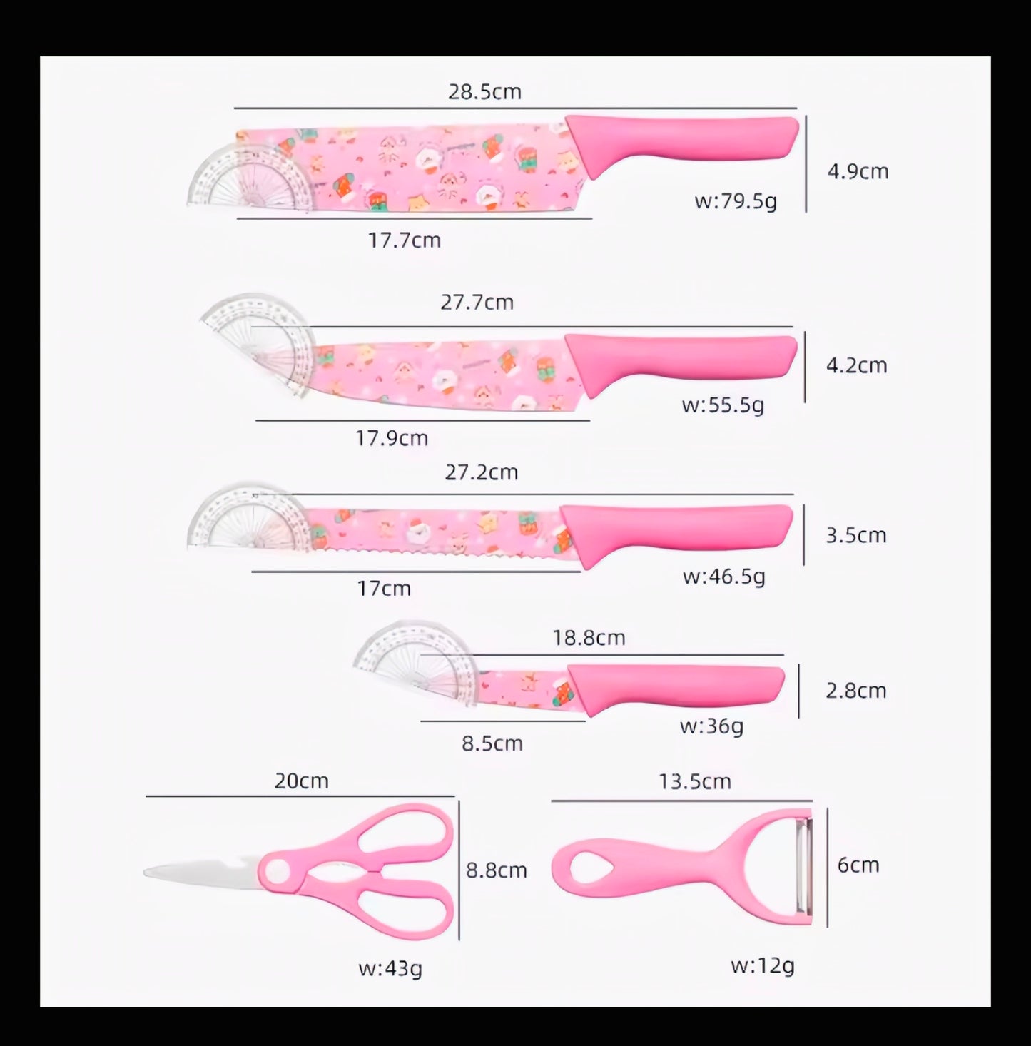 6 ps printed knife set